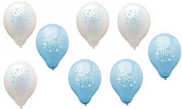 Set of 12 Blue 'It's a Boy' Latex Balloons