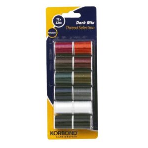 Set of 12 Korbond Dark Mix Thread Bobbins - 32m Each