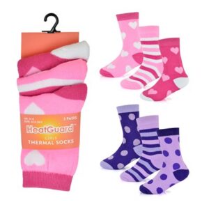 Set of 12 Packs: Girls' Thermal Design Socks, 3 Pairs Each