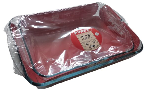 Set of 2 Rectangular Pyrex Roasters - Sizes 40x27cm & 35x23cm