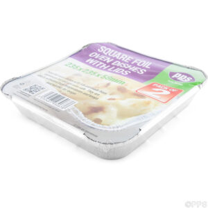 Set of 2 Square Foil Oven Dishes with Lids, 235mm x 235mm x 58mm