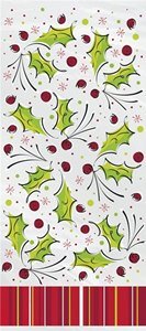 Set of 20 Holly-Themed Christmas Cellophane Bags