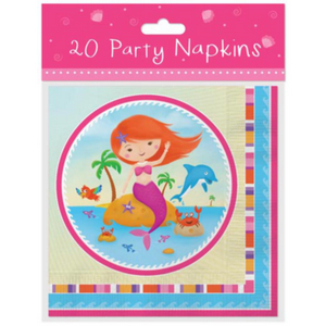 Set of 20 Party Napkins with Mermaid Design