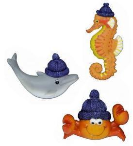 Set of 3 Animal Magnets with Assorted Designs (Crab, Seahorse, Dolphin)