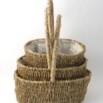 Set of 3 Oval Baskets Made from Natural Seagrass Woven for Storage