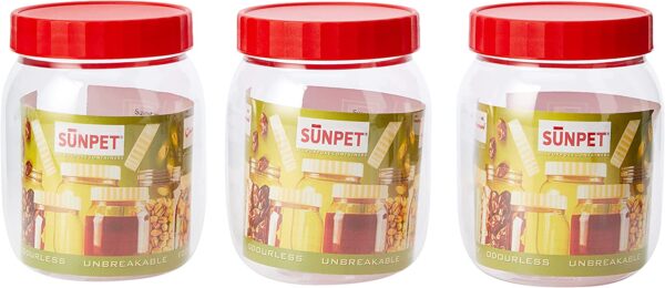 Set of 3 Round Plastic Sunpet Food Storage Jars, 500ml Each