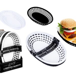 Set of 4 Plastic Serving Baskets for Burgers, Bread, and Chips, 23cm x 14cm