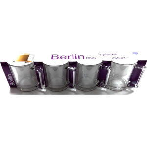 Set of 4 Stackable Glass Mugs - Berlin Design, 255ml Each