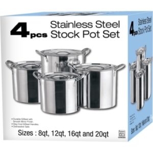 Set of 4 Stainless Steel Stock Pots with Lids