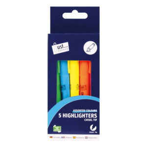 Set of 5 Assorted Bright Color Highlighters by Just Stationery