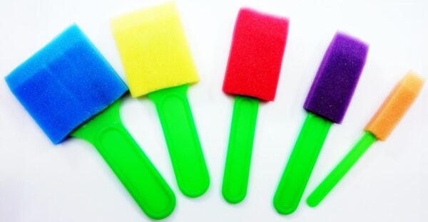 Set of 5 Colored Foam Craft Sponges with Plastic Brush