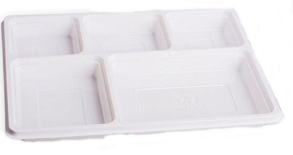 Set of 50 Sturdy 5-Compartment Plastic Dinner Plates