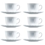 Set of 6 Arcopal Trianon White Cups and Saucers