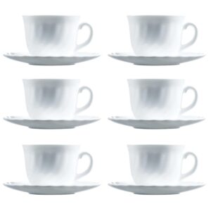 Set of 6 Arcopal Trianon White Cups and Saucers