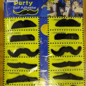 Set of 6 Assorted Black Adhesive Moustaches for Fancy Dress Costume Accessory