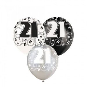 Set of 6 Black Glitz '21' Balloons