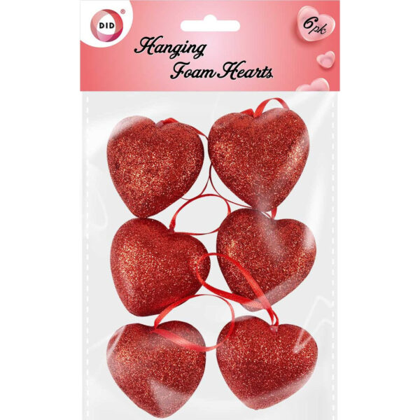 Set of 6 Foam Hanging Hearts for Weddings and Valentine's Day