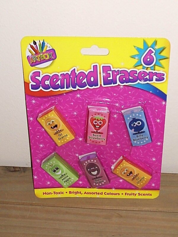 Set of 6 Fruit-Scented Erasers in Art Box