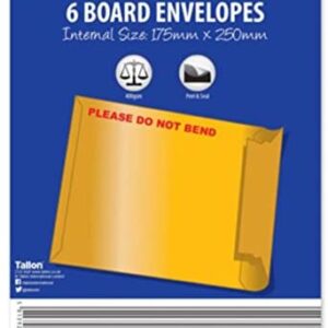 Set of 6 Just Stationery Board Envelopes - 175 x 250 mm