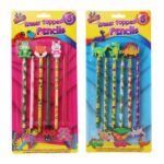 Set of 6 Novelty Eraser-Top Pencils, Assorted Animal or Dinosaur Designs