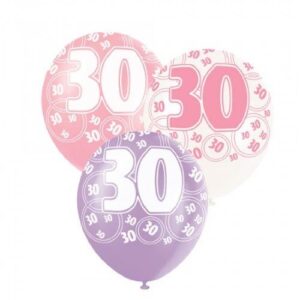 Set of 6 Pink Glitter Balloons, 30 Inches