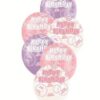 Set of 6 Pink Glitter Happy Birthday Balloons