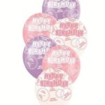 Set of 6 Pink Glitter Happy Birthday Balloons