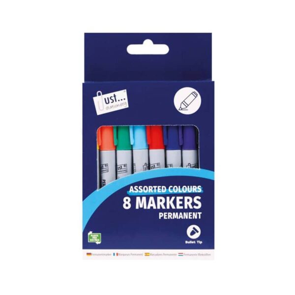 Set of 8 Multi-Colored Permanent Markers by Just Stationery