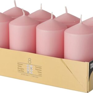 Set of 8 Pink Pillar Candles, 50 x 100 mm