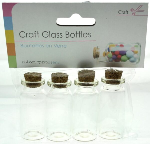 Set of Four 12.5ml Mini Craft Glass Bottles with Cork Stoppers