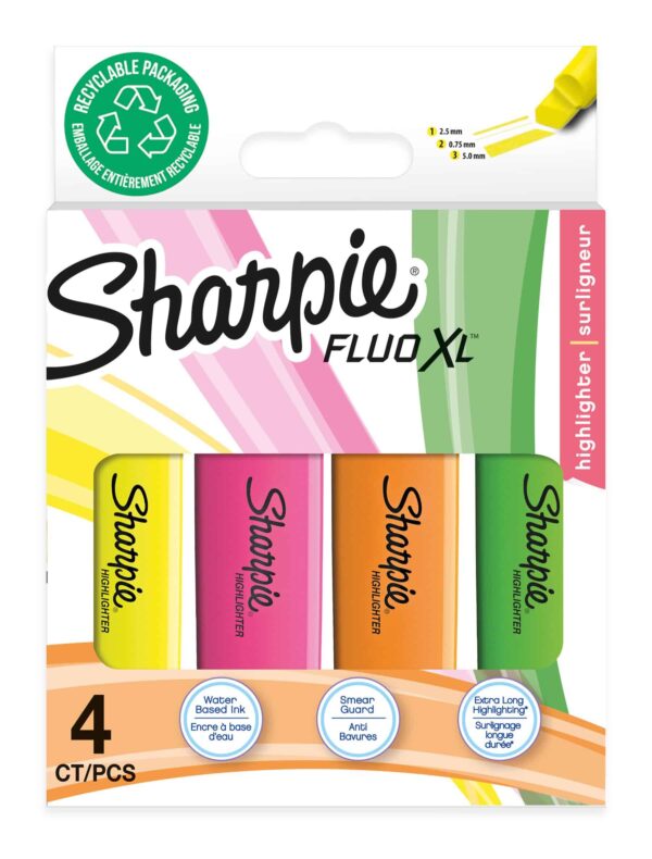 Sharpie Fluo XL Highlighter Set, Pack of 4 Assorted Colors