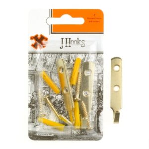 SHAW X Brass-Plated J Hooks with Screws, Pack of 2