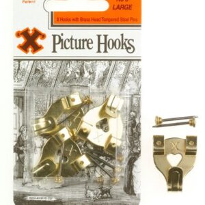 SHAW X LARGE / NO. 3 BRASS-PLATED PICTURE HOOKS, PACK OF 3