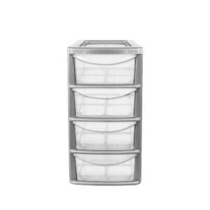 Silver A5 Plastic 4-Drawer Tower Storage Unit