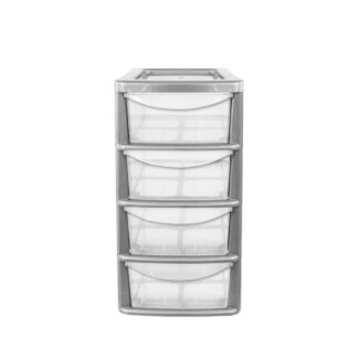 Silver A5 Plastic 4-Drawer Tower Storage Unit