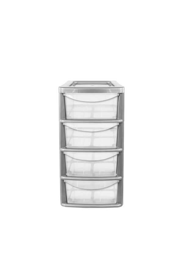 Silver A5 Plastic 4-Drawer Tower Storage Unit