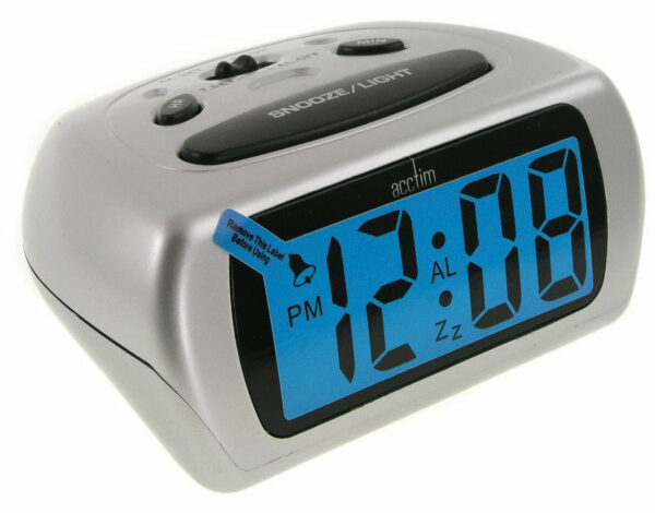 Silver ACCTIM Auric LCD Alarm Clock