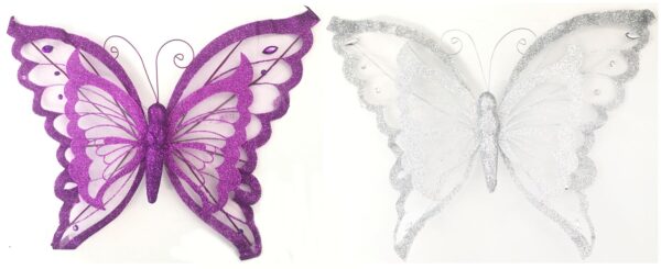 SILVER AND PURPLE ORGANZA LAYER BUTTERFLY HAIR CLIP