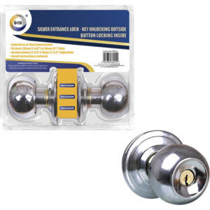 Silver Entry Door Lock - Key Access from Outside, Button Lock from Inside