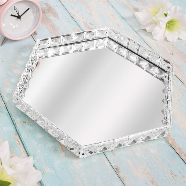 Silver Hexagon Decorative Mirror Tray - 33cm