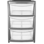 Silver Large 3-Drawer Mobile Plastic Storage Tower Unit