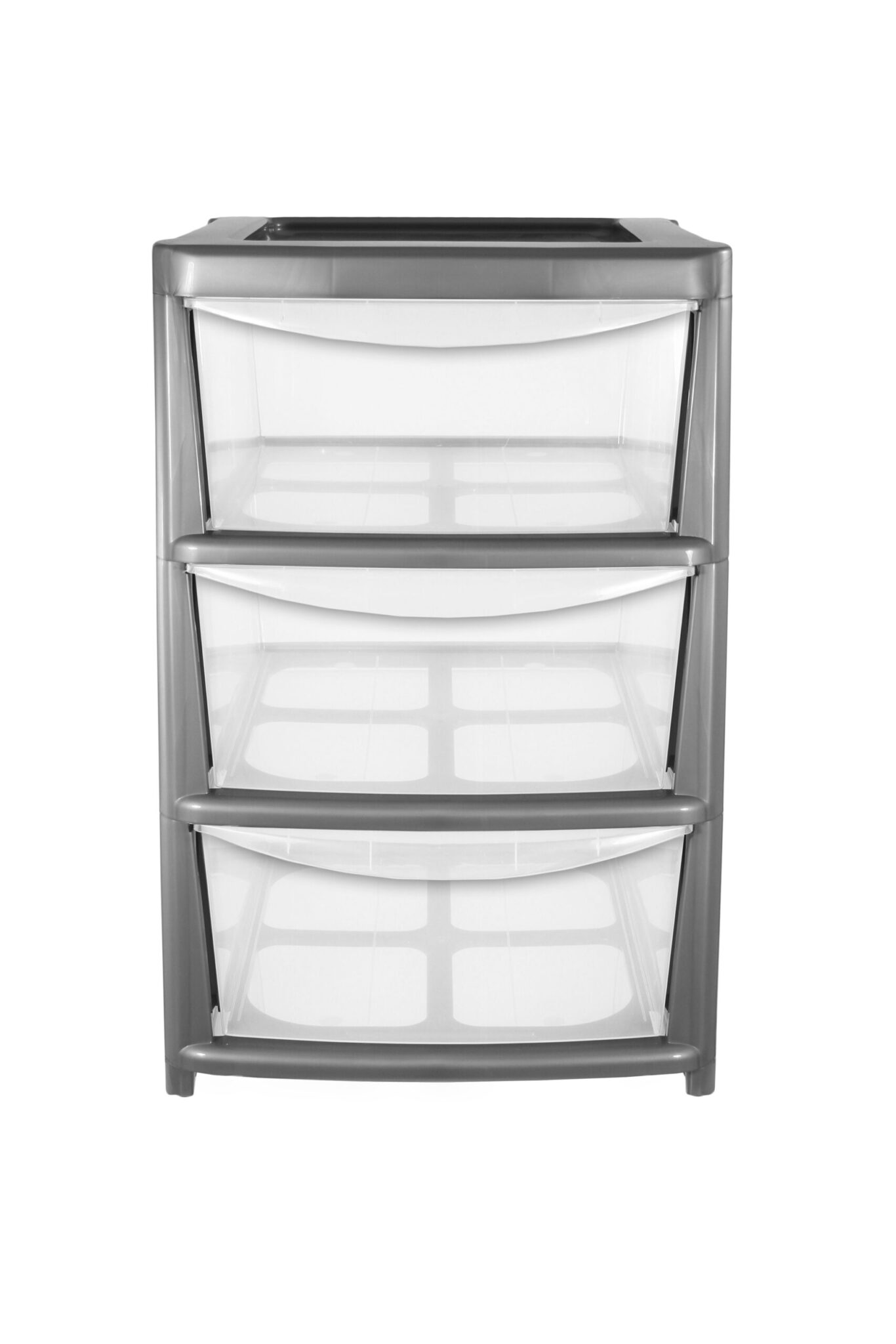 Silver Large 3-Drawer Mobile Plastic Storage Tower Unit