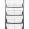 Silver Plastic Mobile Storage Tower with 4 Large Drawers