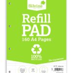 Silvine A4 Recycled Refill Pad, 160 Lined Pages with Margin