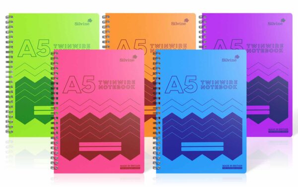 Silvine A5 Assorted Twin Wire Plastic Notebook