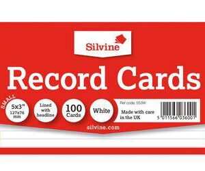 Silvine Pack of 100 White Lined Index Cards, 127mm x 77mm