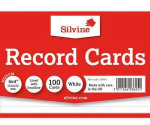 Silvine Pack of 100 White Lined Index Cards, 152mm x 101mm