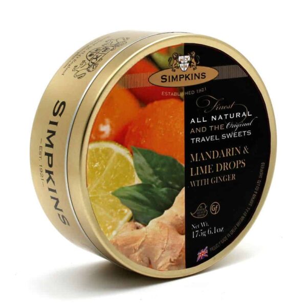 Simpkins Travel Sweet Tins - Mandarin, Lime, and Ginger, 15g, 175g