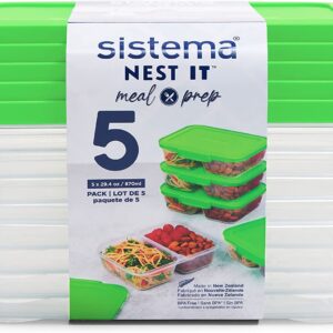 Sistema Nest It Meal Prep Containers with Compartments, 870ml, Pack of 5