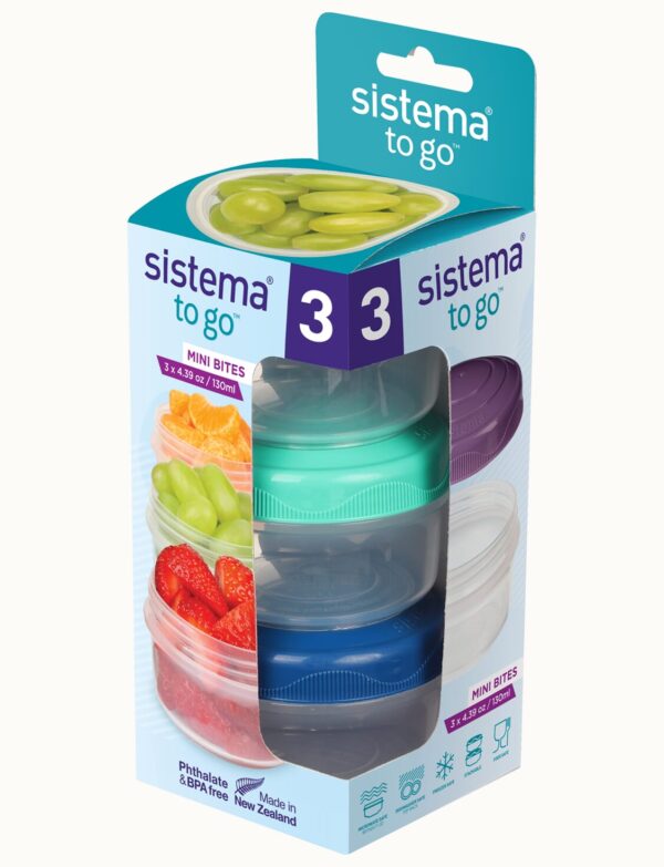 Sistema To Go Mini Bites 130ml Storage Containers, Pack of 3